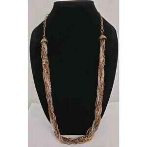 Christopher & Banks Necklace Multistrand Multicolored Beads Braided Bronze Tone
